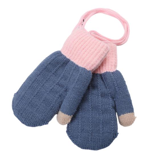 Kids Winter Double Layer Thick Warm Full Finger Stitching Knitted Gloves