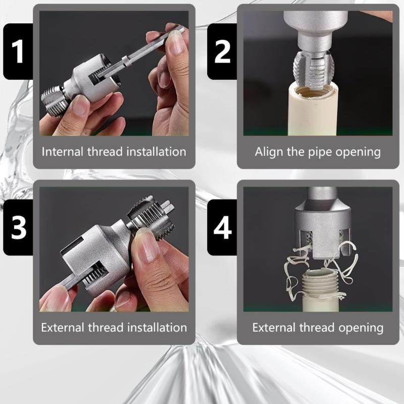 Pipe Threader Set 4 Point 6 Point Carbon Steel Threading Tool with Gloves and PTFE Tape for Plumbing Installation