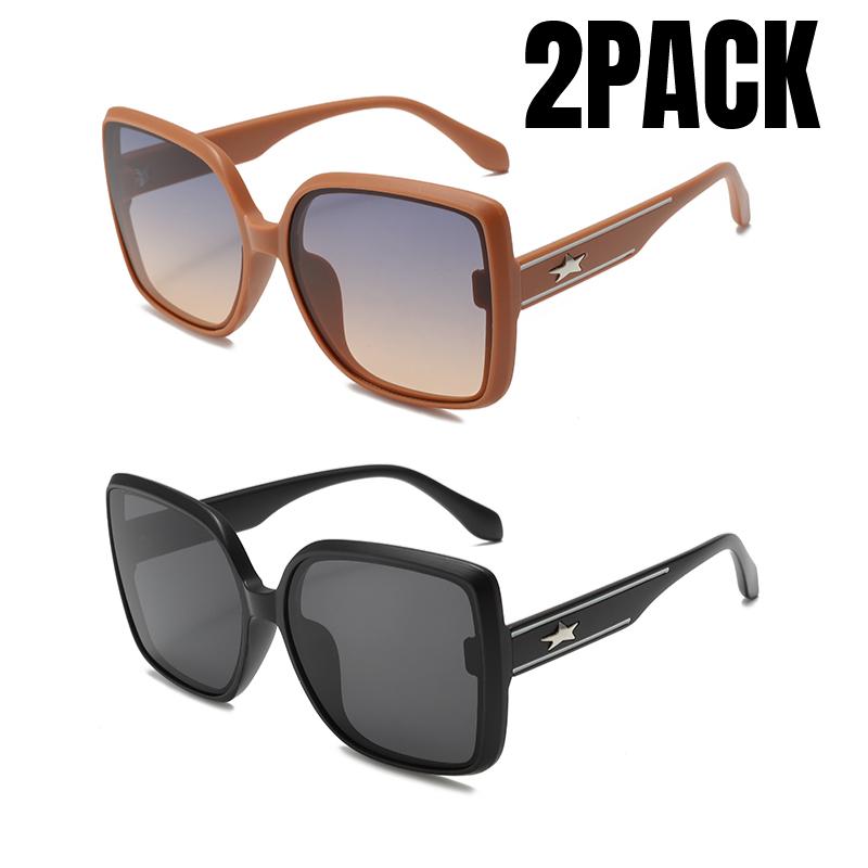 2PACK Large Square Frame Sunglasses Europe and The United States Fashion Trend Personality Net Red Lady Travel Sun Glasses