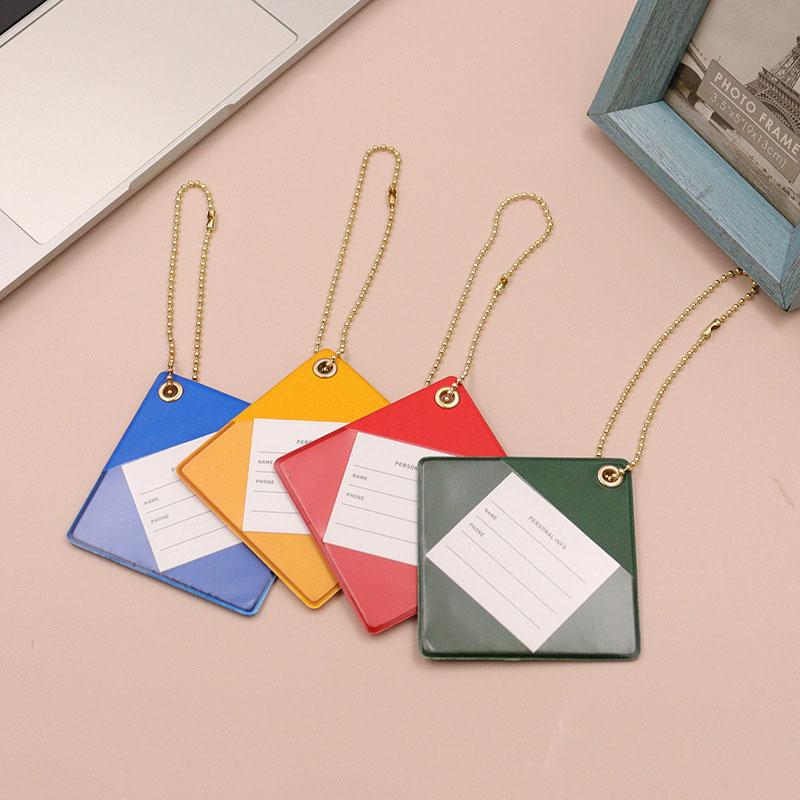 1pc Multiple Color Square PU Luggage Tag – Luggage Check-in Tag, Chain Information Tag for Boarding Passes