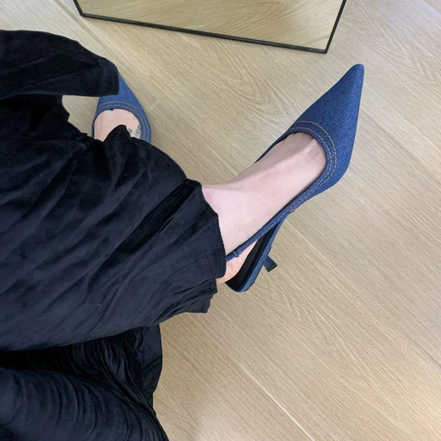 Mode Bailamos Brandneue Damen Sandalen Mode Spitz Zehenbereich Flach zum Hineinschlüpfen Damen Elegant Slingback Schuhe Mittelhoher Absatz Pumps Schuhe Mujer