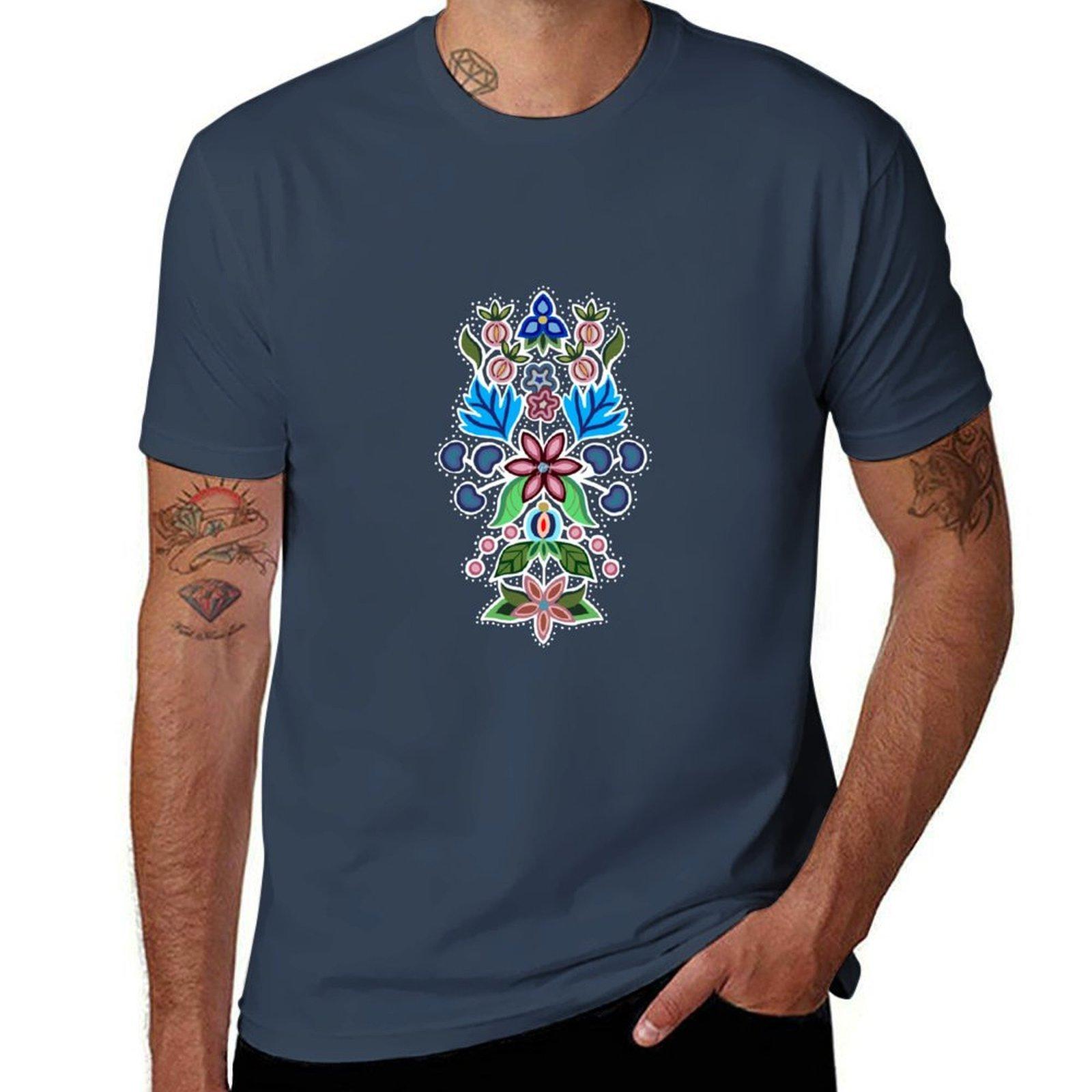Pink And Blue Ojibwe Floral Tshirt Basic Simple Design Short Sleeve Shirt S