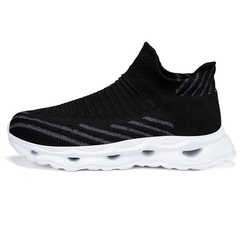 Men's and Women's Sports and Fitness Large-size Mesh Shoes, Simple Fly-woven Elastic Mesh, Breathable One-pedal Socks, Black Shoes.