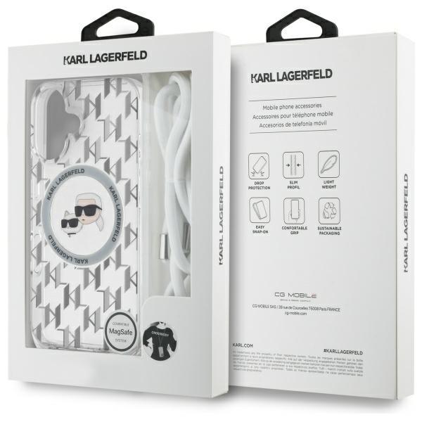 Karl Lagerfeld Klhmp16Shckcklct Iphone   16 6.1 Transparent Hardcase Iml Crossbody Monogram Karl & Choupette Head Magsafe
