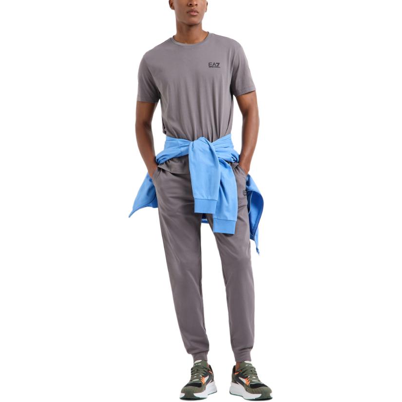Emporio Armani EA7 T-shirt z nadrukiem litery, z okrągłym dekoltem, prosty krój, krótki rękaw, męskie topy, szary 8NPT25-PJVPZ-1992