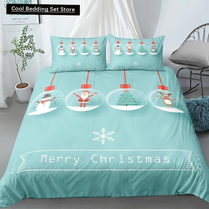 Merry Christmas King Queen Duvet Red Cartoon Santa Car Animals Bedding Set for Children Boy Girl Happy Holiday Theme Quilt Cover