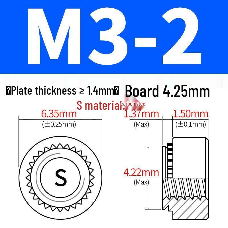 Förzinkat kolstål Clinchmuttrar för plåt - Storlekar: M2, M4, M5, M6, M8, M10, M12