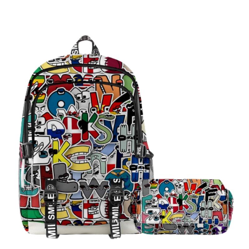 Alphabet Lore Legend Schoolbag Backpack W/ Zipper Double Layer Pen Bag Two-piece
