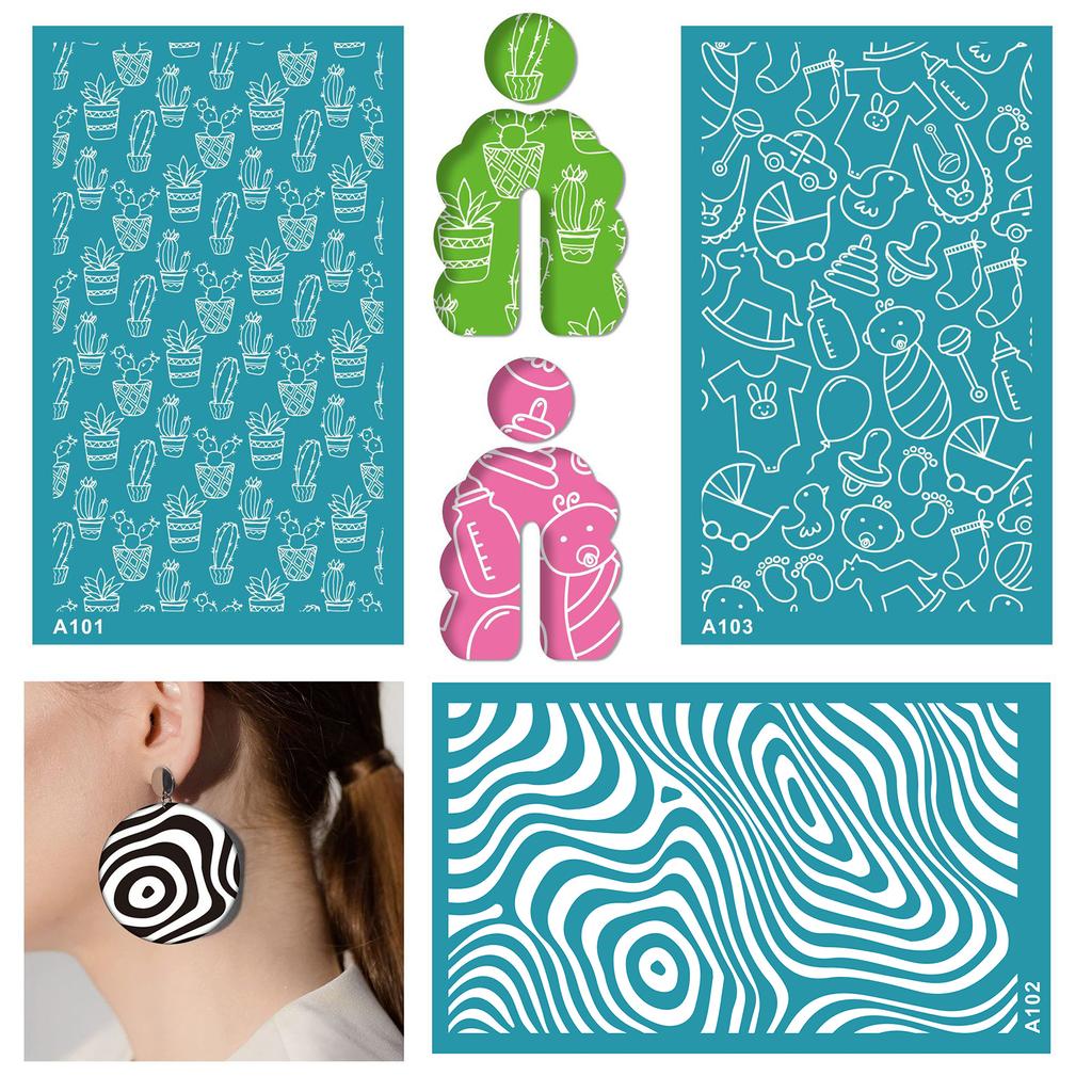 Clay Stencils Flower Style Non-Adhesive Silk Screen Printing Stencils Reusable Mesh-Stencils Transfer for Earring Making