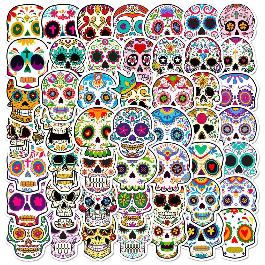 50 Stickers Painted Skulls Self-creative DIY Repeatedly Pasted Decorative Stickers Waterproof Stickers Hand Account