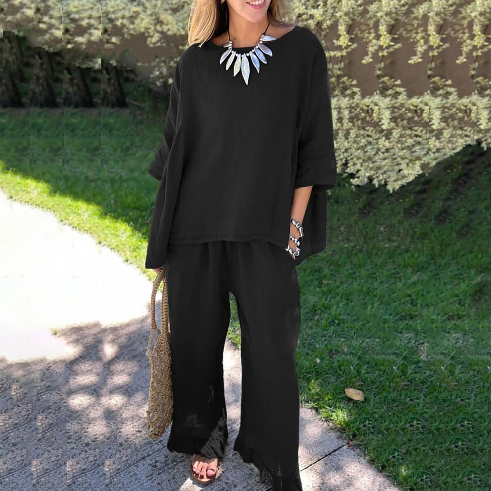 Новые осенние женские однотонные свободные повседневные брюки из хлопка и льна — фото 3