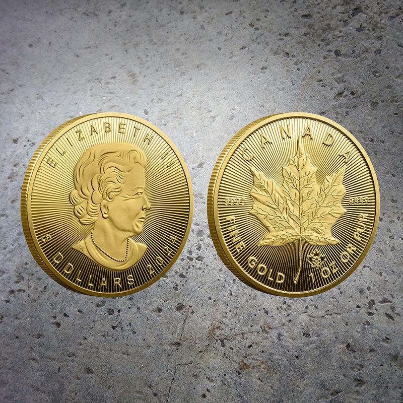 Канада 2024 Золотая монета «Кленовый лист», Памятная монета «Кленовый лист», Европейская и американская ретро-золотая монета с королевой золотой