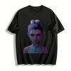 Cyberpunk Style Heterochromia Purple Pattern Cool Girl Print T-shirt Niche Trendy Loose Top Pure Cotton T-shirt
