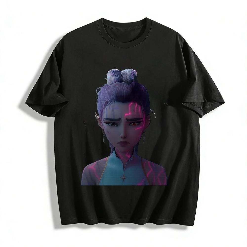 Cyberpunk Style Heterochromia Purple Pattern Cool Girl Print T-shirt Niche Trendy Loose Top Pure cotton T-shirt XXS