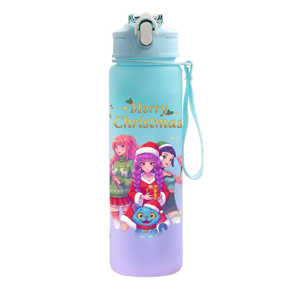 750Ml Water Bottle Cartoon Christmas K-Pop Demon Hunters Printed Large Capacity Drinking Cup Portable Outdoor Sports Water Cup Children Kid Gift