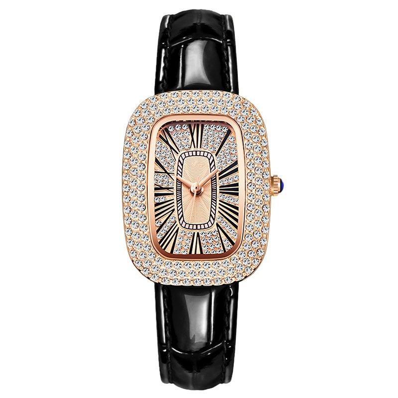 Women's Elegant Diamond-Set Star Dial Leather Strap Quartz Watch, Model A09269