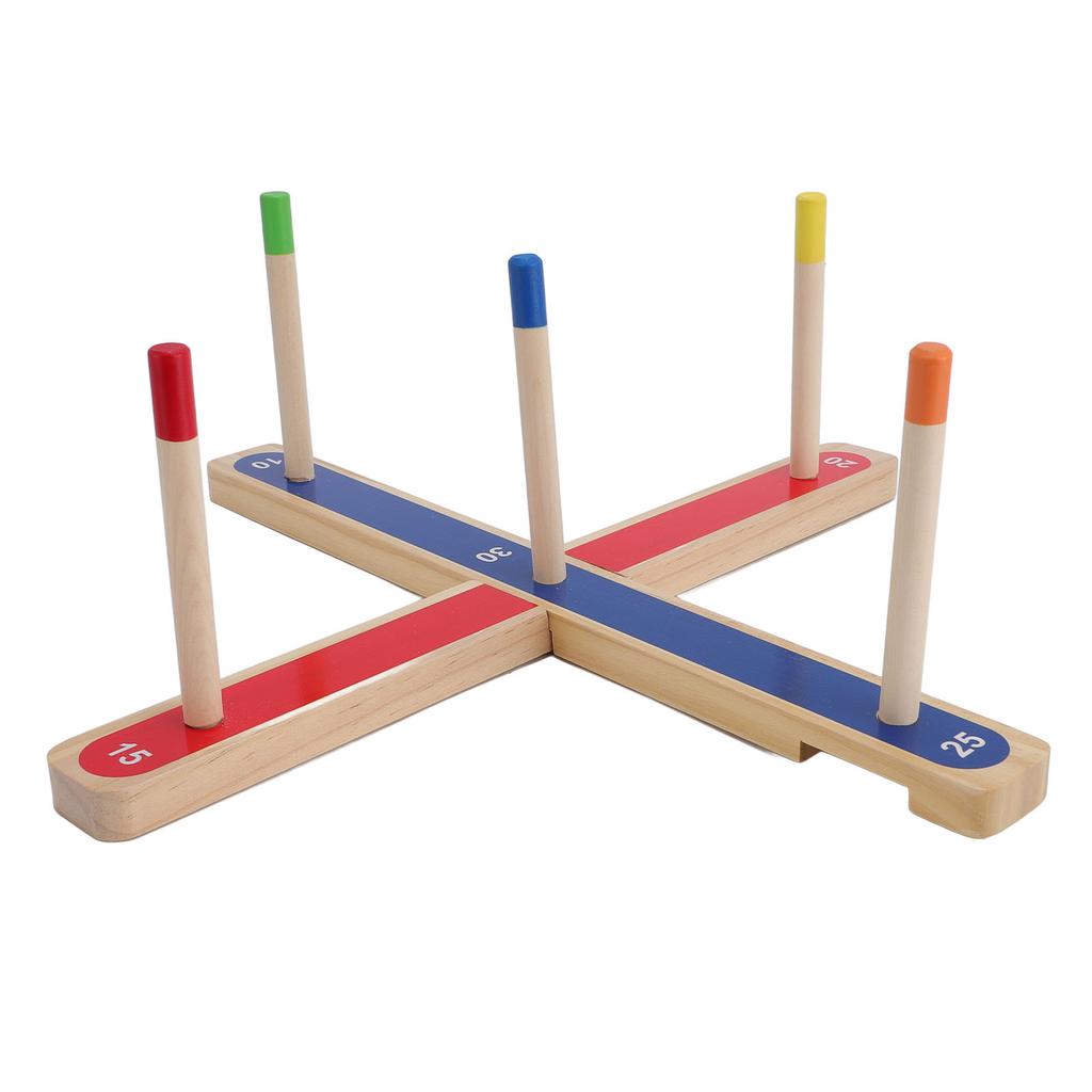 Toss Ring Game Set for Kids Wooden Develops Logic Brain Training 5 Poles Indoor Outdoor Toddler Toss