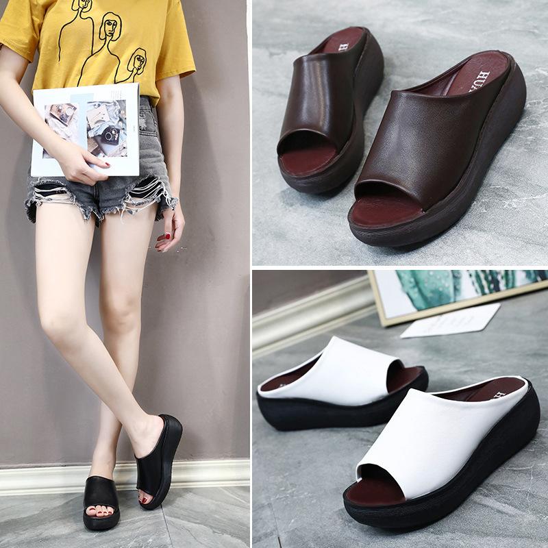 One-word slippers women's fashion outer wear sandals Korean version thick-soled wedge heel women's shoes