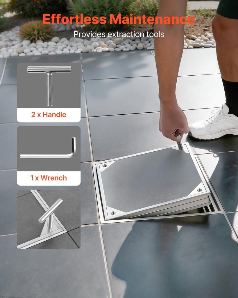 Manhole Cover with Frame, 300 X 300mm Invisible Recessed Septic Tank Access Covers, Aluminum Alloy Embedded Drain Channel Inspection Cover for