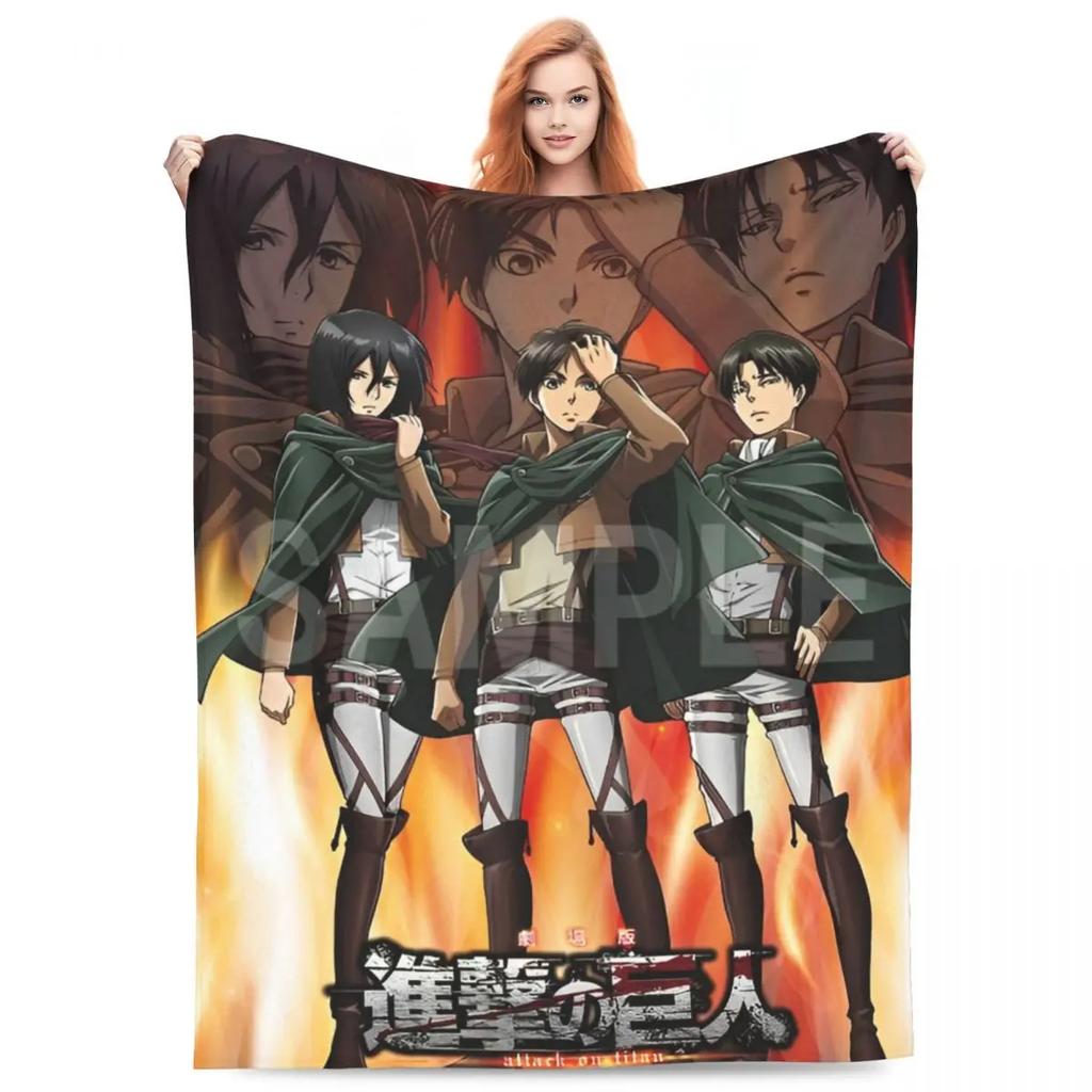 Attack On Titan Anime Manga Fleece Throw Blankets Action Blanket for Bedding Travel Lightweight Thin Bedroom Quilt