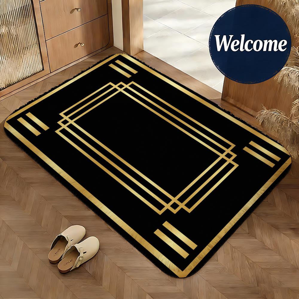Black Gold Art Deco Floor Mat Non-Slip Absorbent Doormat Bathroom Bedroom Home Decor Rug