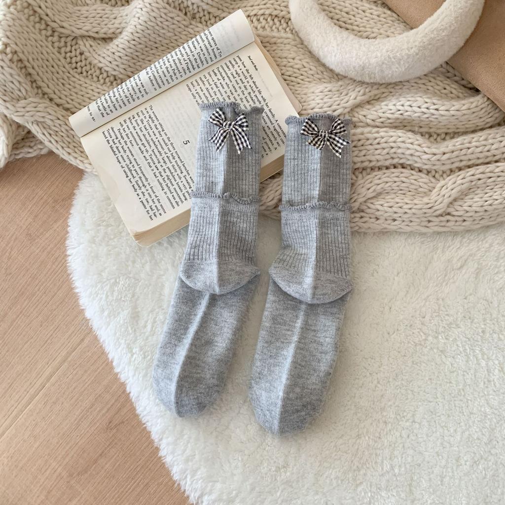 Winter Warm Fleece Socks, College Style Flanging Embroidered Stacking Socks, Children'S Lace Medium Tube Warm Socks