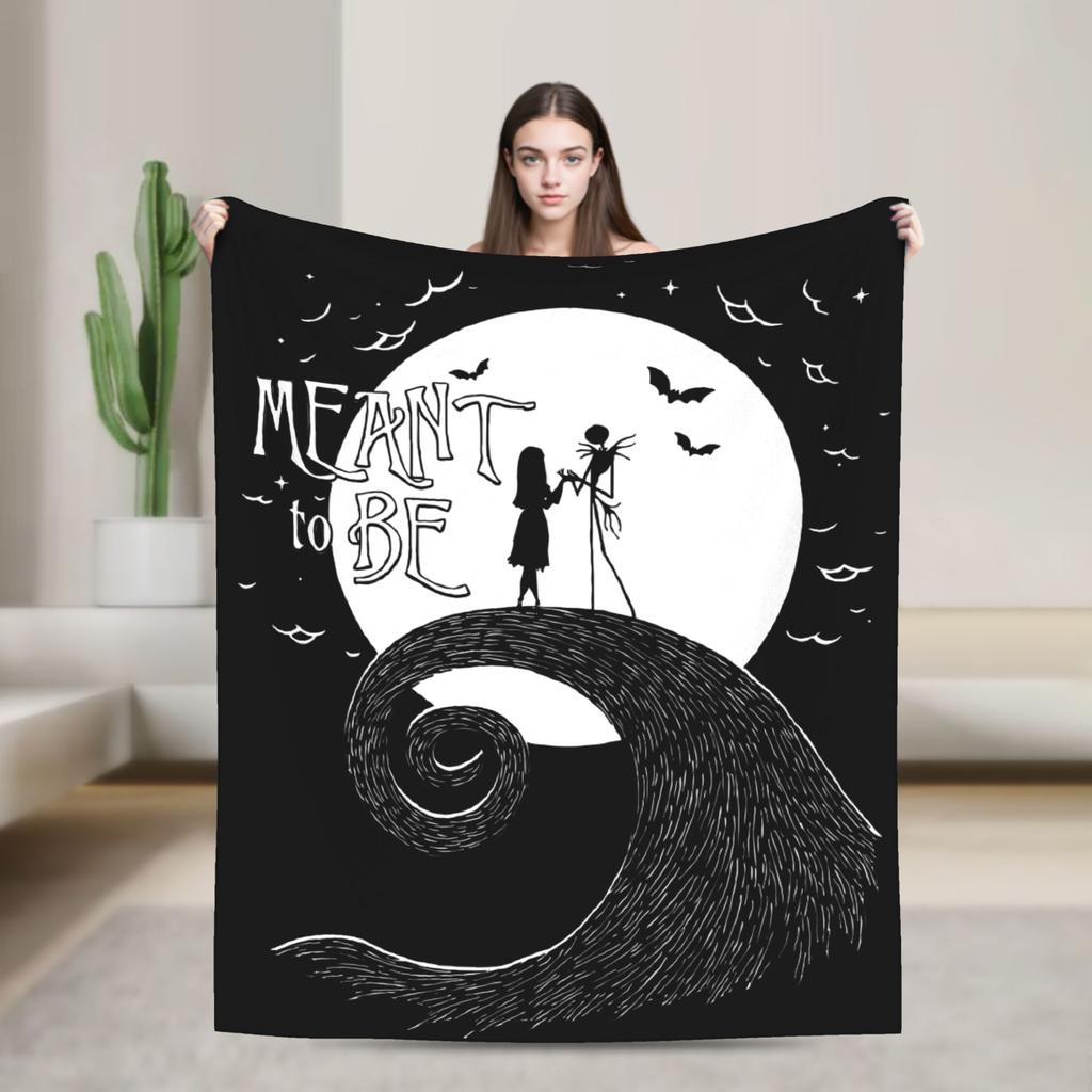 The Nightmare Before Christmas Flannel Blanket Jack And Sally Throw Blankets for Bed Sofa Couch 200x150cm Rug Piece,