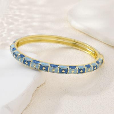 Square Shape Vintage Cloisonne Bangle Traditional Classic Hawaiian Flower Bangle Chinese Ethnic Women's Hand Bracelet Girls