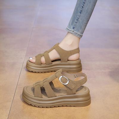 Pisar caca Sandalias romanas mujer 2025 nuevo versátil y cómodo calzado de verano suela gruesa suela blanda zapatos de playa mujer