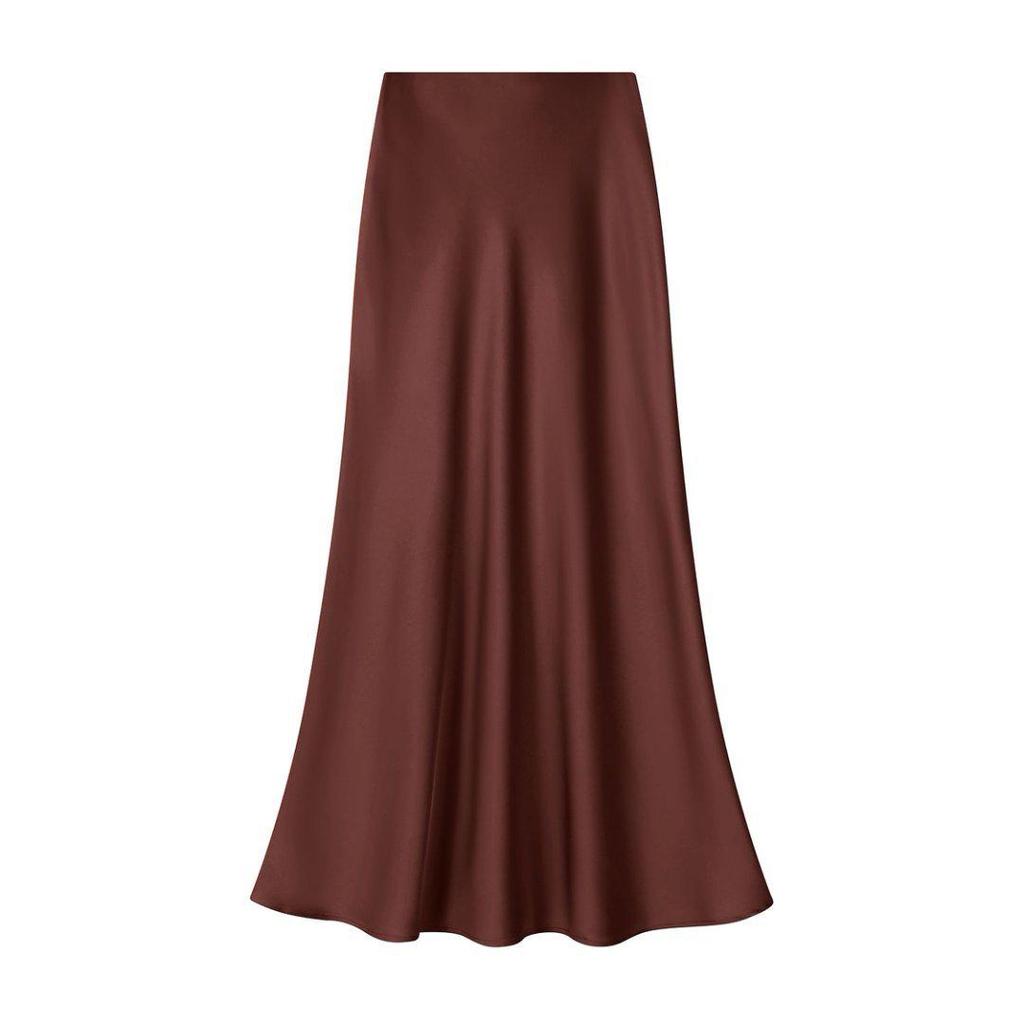 Elegant Satin Fishtail Midi Skirt - Women's High-Waist Silhouette for Summer