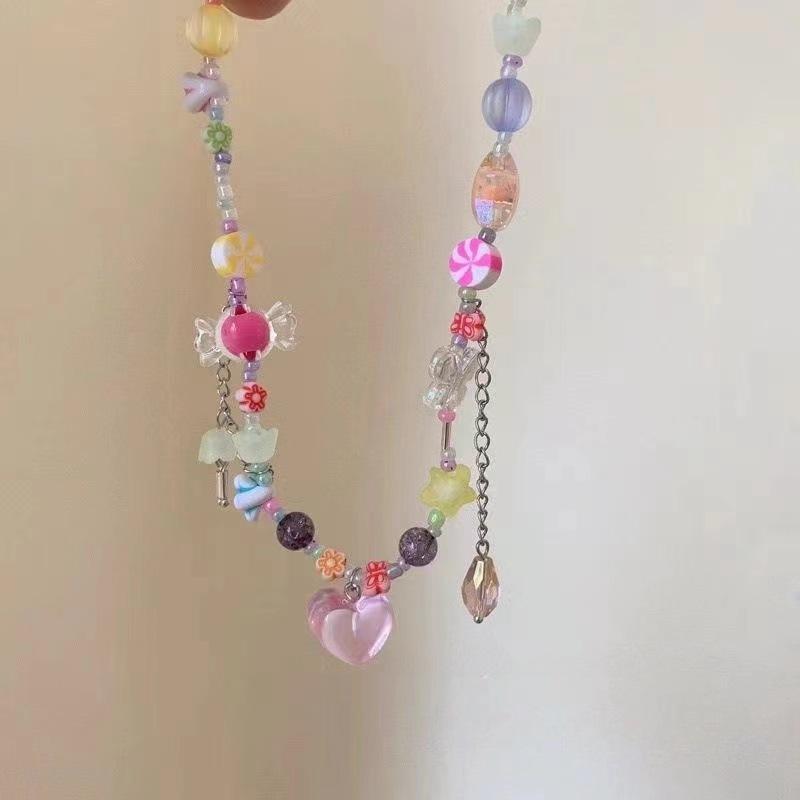 Knock Suitable for Summer Drop Rainbow Candy Necklace Female Niche Accessories Sweet Cool Babes Collarbone Chain Tide
