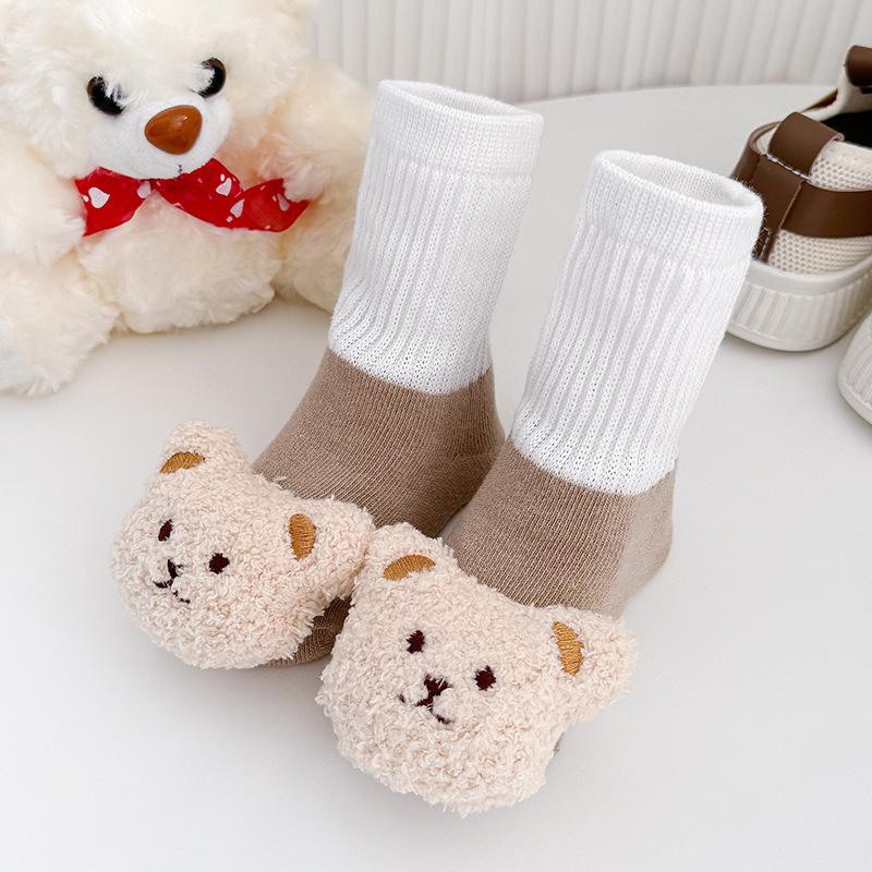 

Bear Doll Baby Long Socks Anti Slip Infant Loose Mouth Stockings Winter Warm Children Floor Socks Cartoon Newborn Plush Footwear fit 1-3 Years