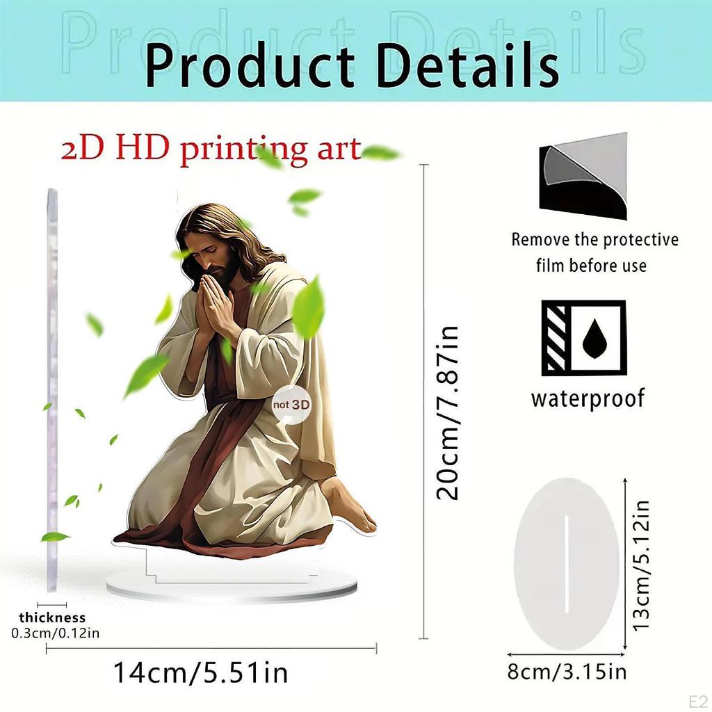 Jesus Acrylic Sign Christmas Gift 2D Christian with Base Tabletop Decoration Xmas Decor for Bedroom