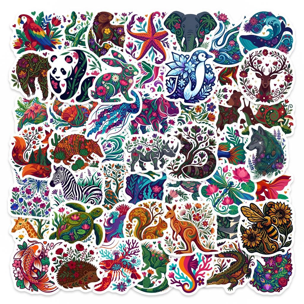 50/100 Pcs Ethnic HD Hand Painted Tropical Animal Stickers for Reward Stationery Box Phone Suitcase Cup Car Removable Decals