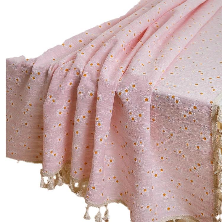 Pastoral Beige Daisy Cotton Linen Tablecloth - Japanese Style Floral Design