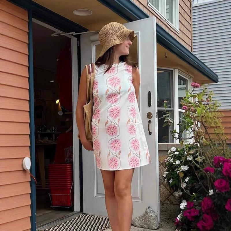 Womens Floral Print Sleeveless A-Line Dress Beach Vacation 2025