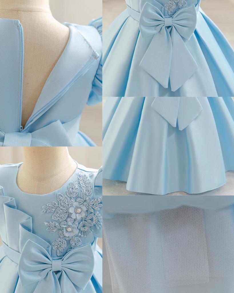 2025 Baby & Toddler Bow Puff Sleeve Birthday Party Princess Dress