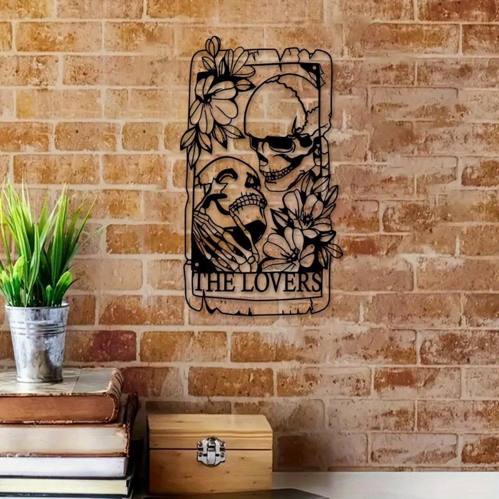 1 PC Rectangle Skulle Lovers The Lovers with Flowers Frame Metal Wall Art - Modern Home Decor for Bedroom, Living Roomor Bathroom. WaterproofRustproof
