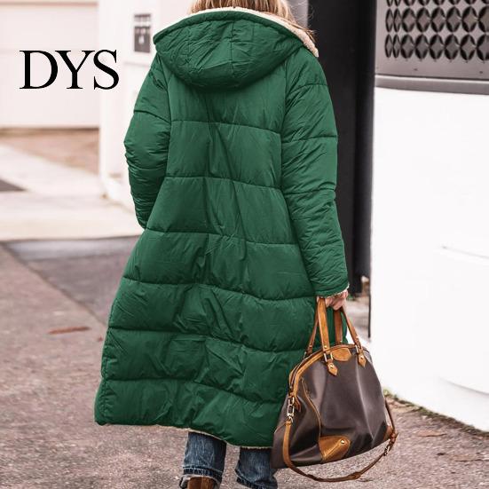 Große Tasche Wintermantel Damen mit Kapuze Gefüttert Plüschgefüttert Beidseitig Tragbar Kapuzenmantel Oberbekleidung Warm Reißverschluss Mittellang