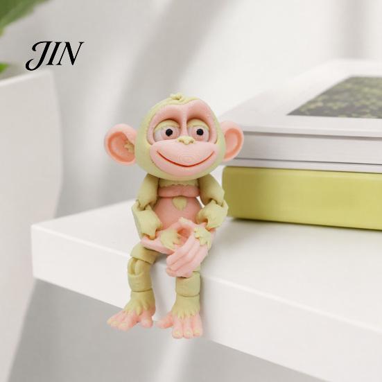 Durable Animal Decoration 3D Printed Articulated Monkey Figurine, Multi-Color Cartoon Model with Style Collectible Movable Joints, Stress Relief