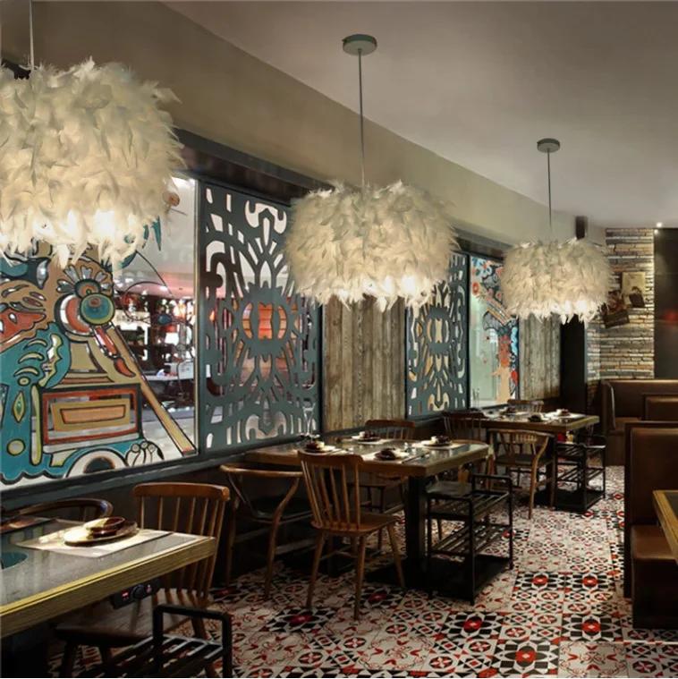 Pendant Lights E27 Feather Romantic Pendant Lamp For Living Room Lighting HangLamp Goose Feather Suspension Luminaire ZM1109