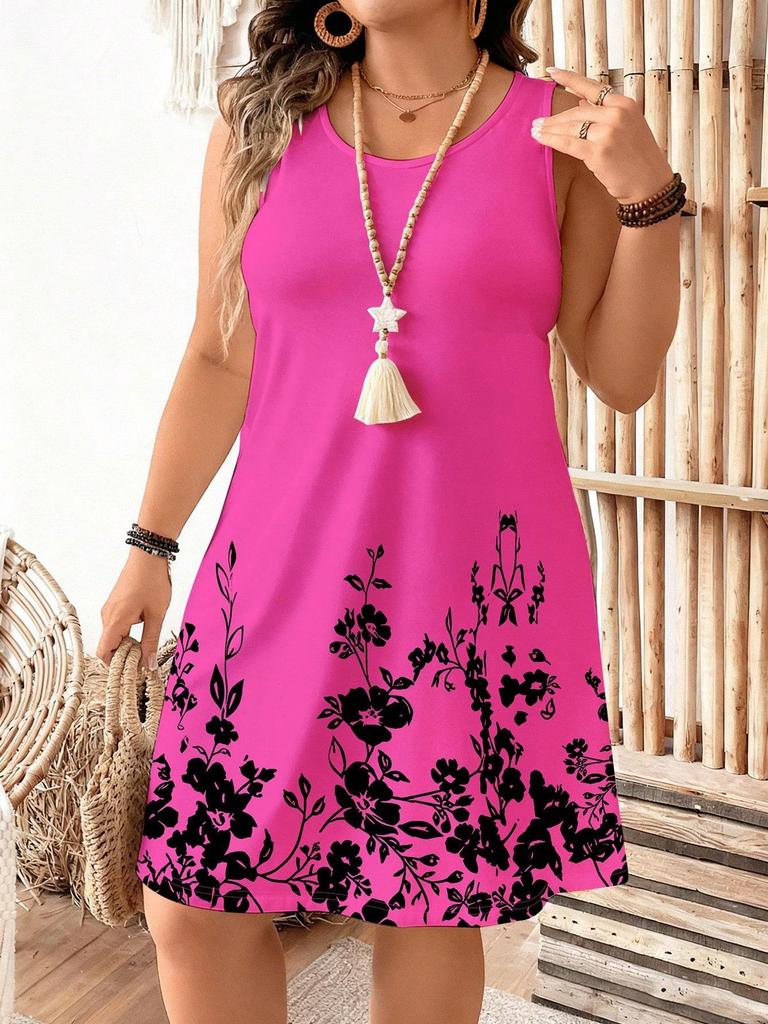 Elegantes ärmelloses Midi-Kleid mit floralem Print für Damen (Europäisch & Amerikanisch), Übergrößen erhältlich