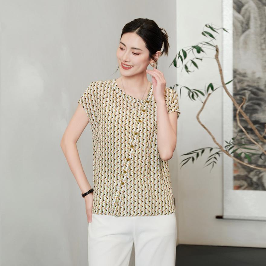 

Модная шелковая блузка женская с коротким рукавом одежда новый темперамент тонкая рубашка из тутового шелка M