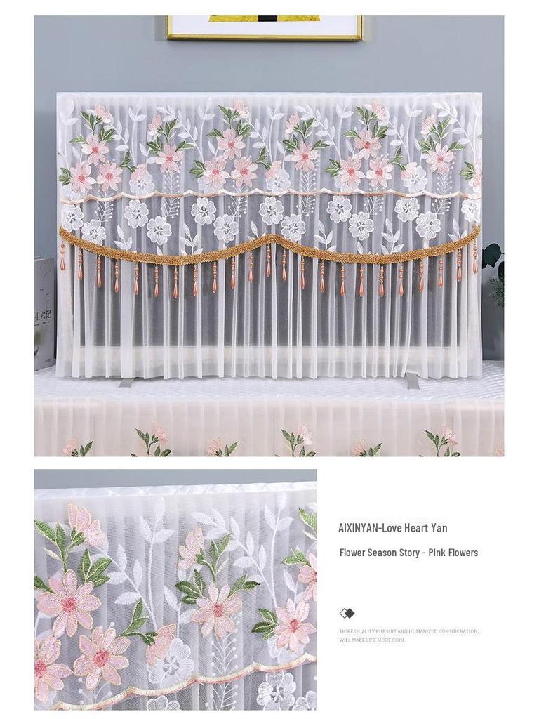 Chinese Style Lace LCD TV Dust Cover - 55-75 Inch, Wall Mount Compatible (Use Without Removal)