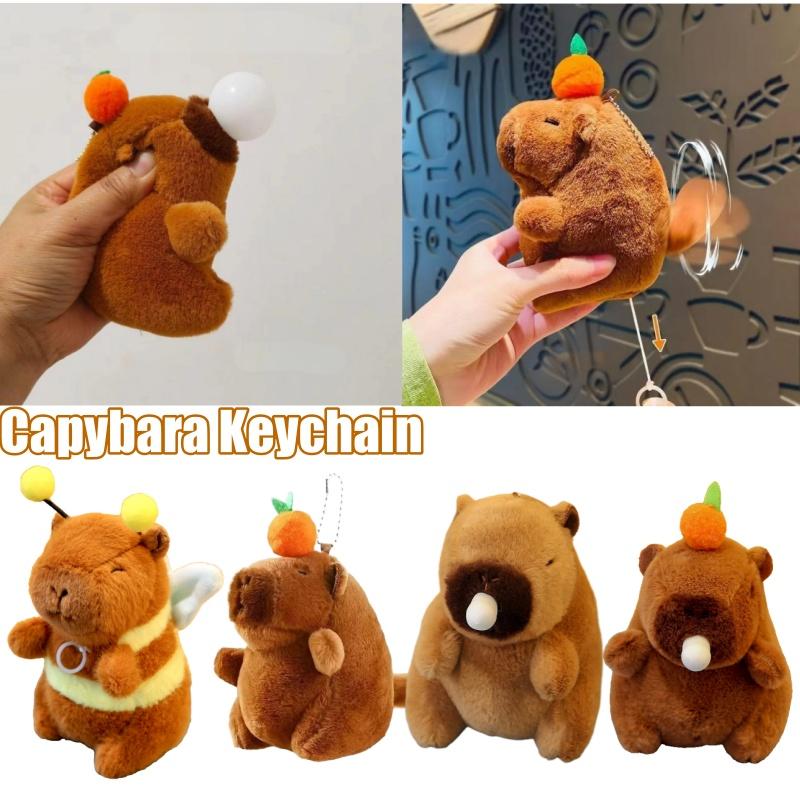 Cute Capybara Keychain Plush Toy with Bubble Popping and Tail Wagging Fun Stuffed Animal Key Ring for Bag Backpack Purse