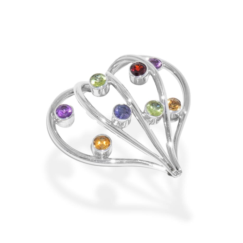 Silver heart pendant, multi gemstone pendant, 92.5% silver, designer heart jewelry, gift for her