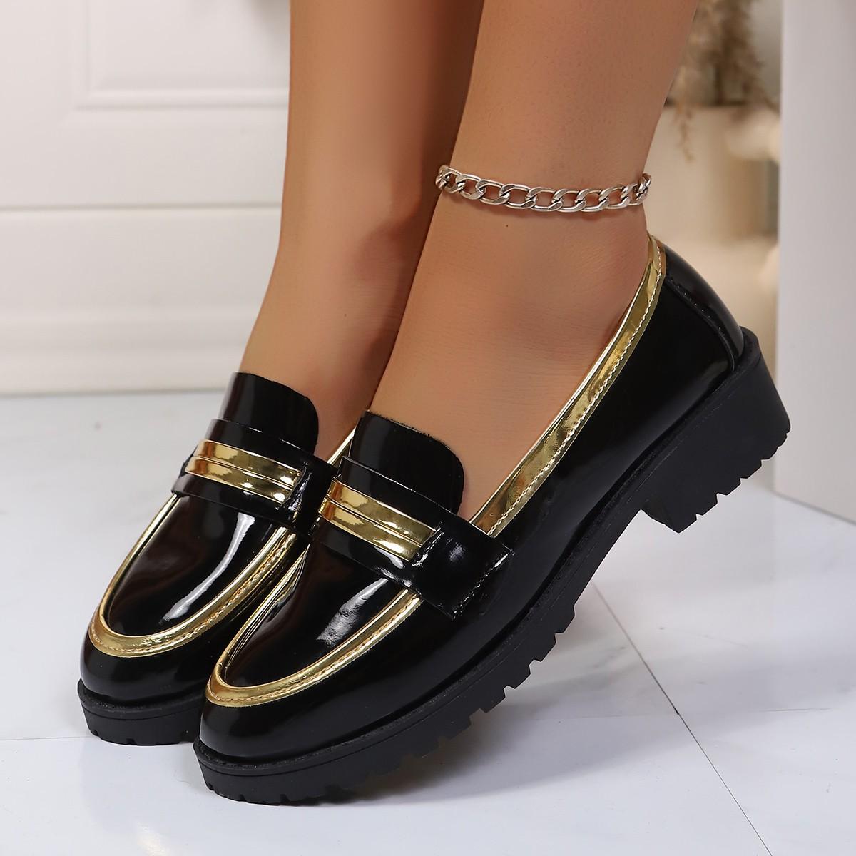 

Зимние Толстоподошвенные Низкие Одинарные Туфли Женские 2025 Новые Большого Размера Маленькие Кожаные Туфли 43 чёрный