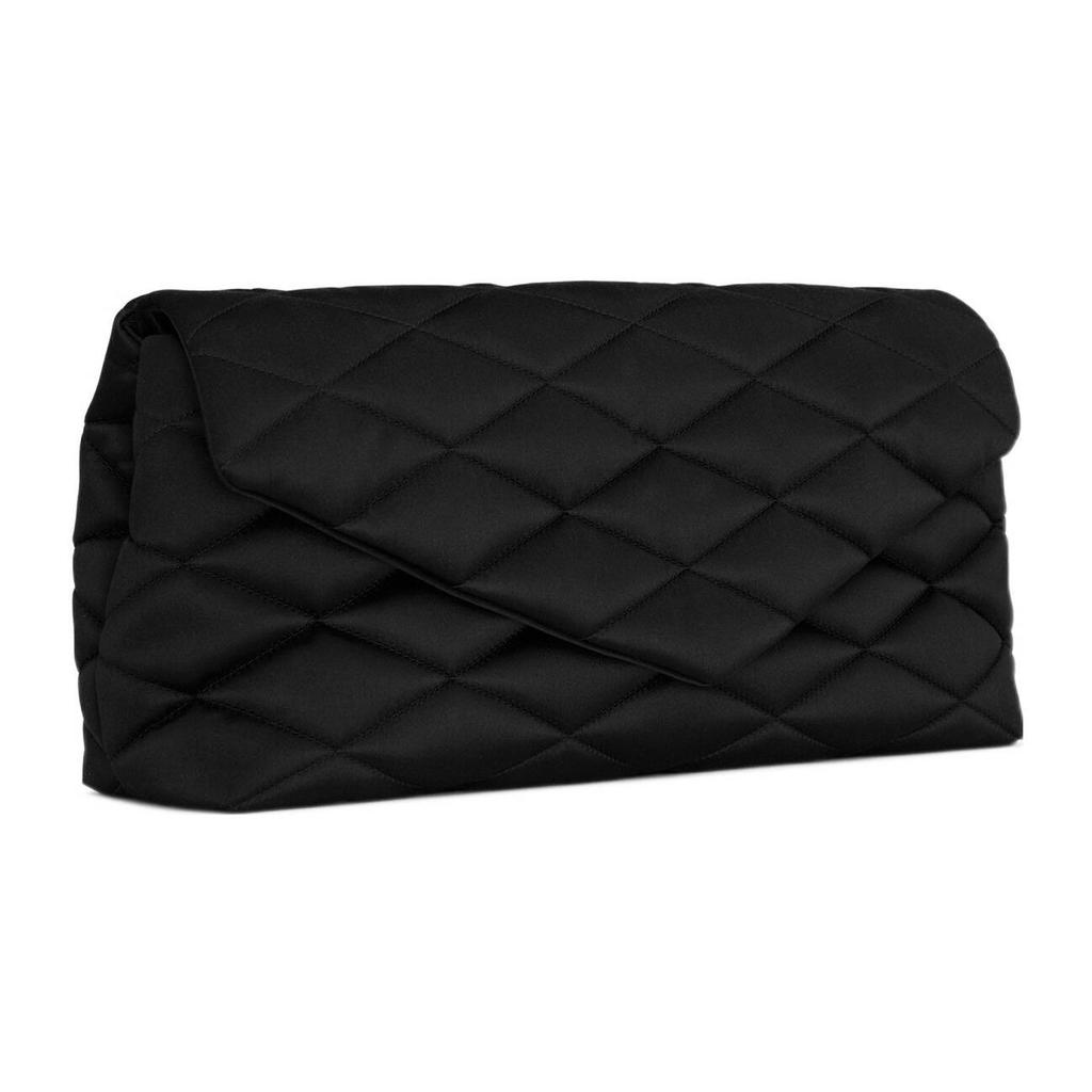 Saint Laurent Ysl Sade Gold Logo Quilted Zip Lambskin Envelope Clutch Large Women clutch Black 655004-FAAC2-1000