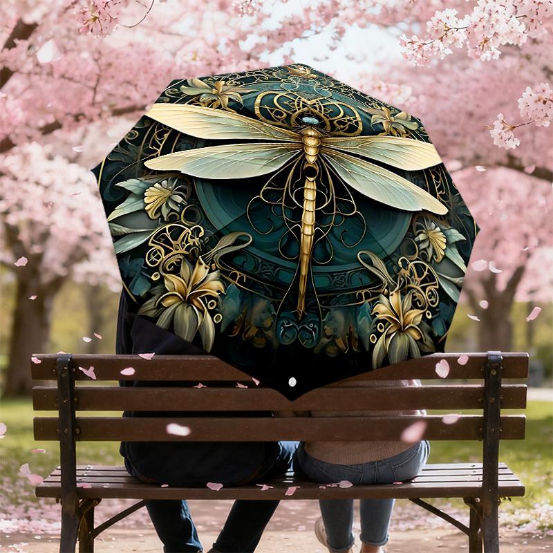 1PC Dragonfly Art Nouveau Automatic Open/Close Umbrella with Windproof, 8-Rib Sturdy Canopy, Durable Ribs, Fashionable Design1314A