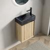 40cm Wall-mounted Bathroom Vanity with Undermount Basin, Black Marble, Plywood Cabinet with Stripes, One Door, Pre-assembled, White Oak Wood Grain